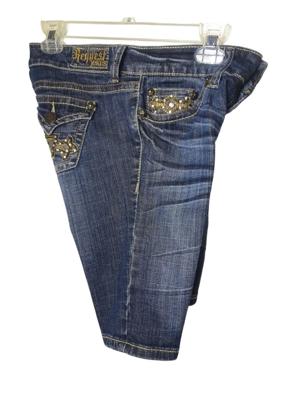 Request Jeans Juniors 5 Jorts Rhinestone Embellished Bermuda Shorts Gold 27" - Picture 3 of 8